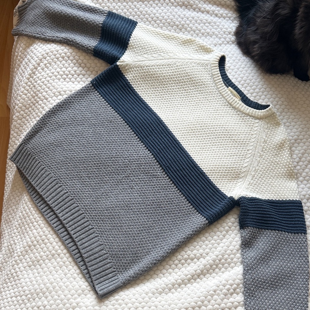 Men's Tri-Tone Crewneck Sweater - Cream, Navy, and Gray